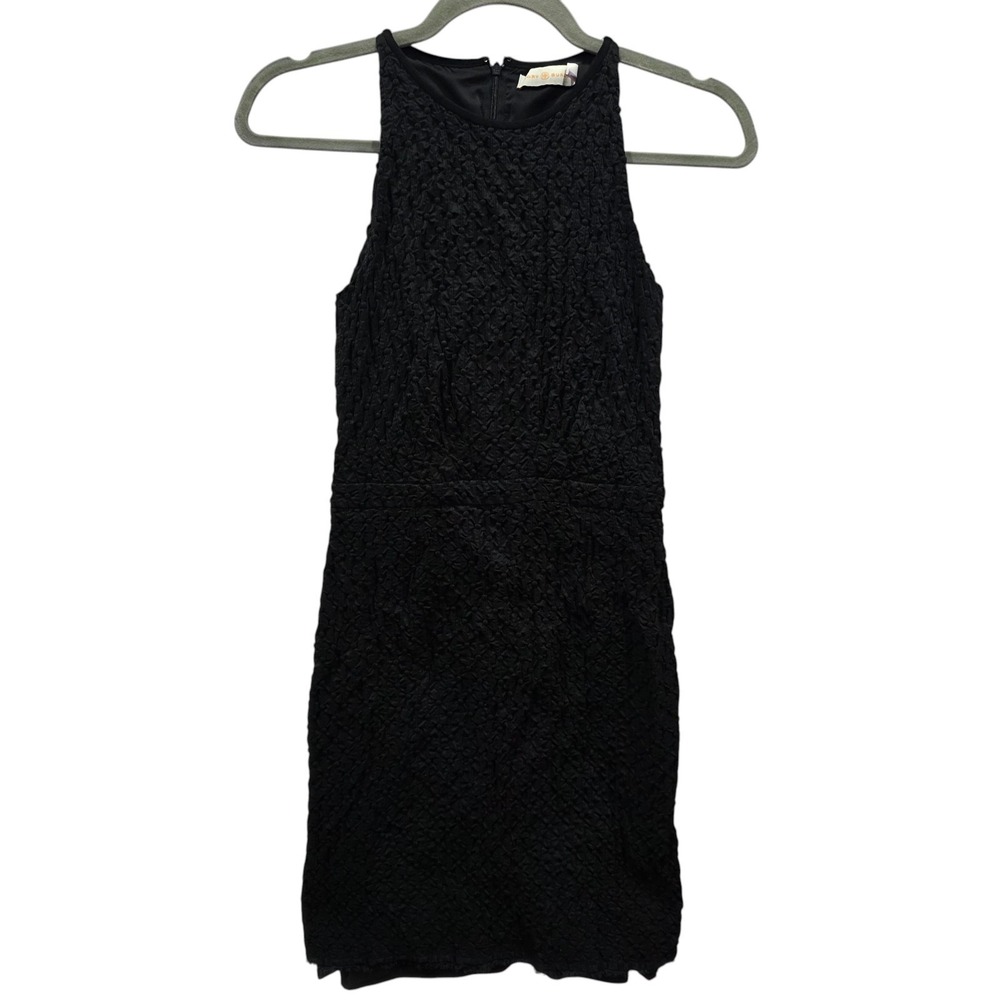 Tory Burch Black Textured Sleeveless Shift Dress Size 2 Cocktail Career Classic